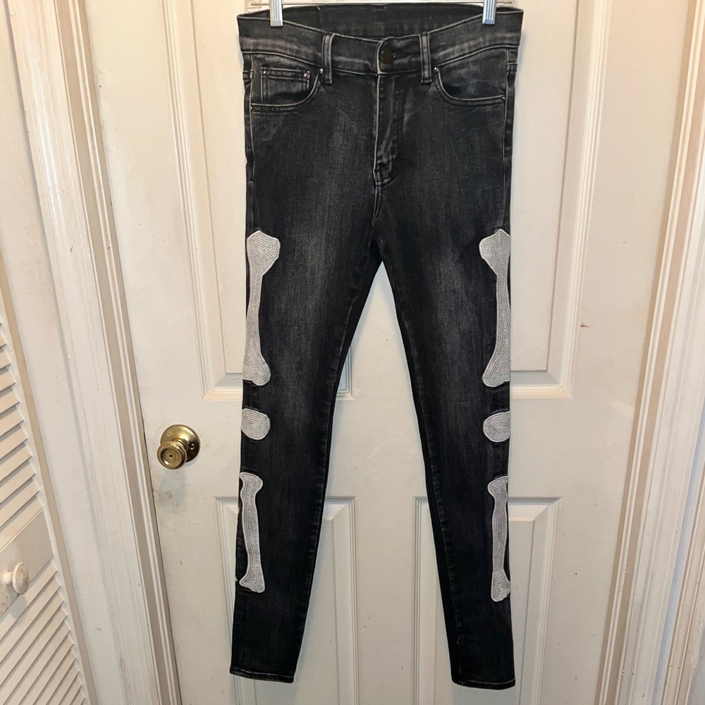 MNML Embroidered Bones Denim Jeans. Waist 28. Inseam 34.